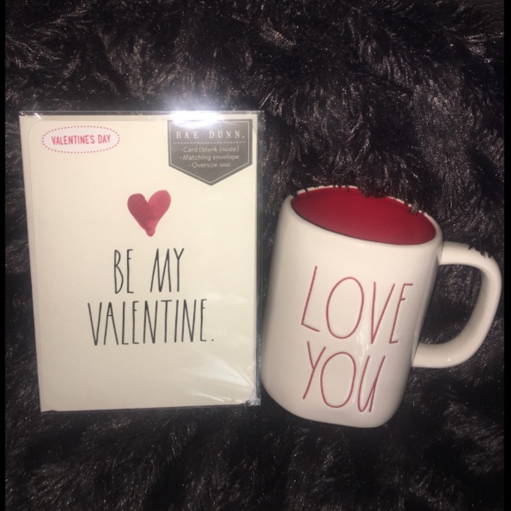 Rae Dunn LOVE YOU RED inside BE MY VALENTINE Card plus a Valentines Mug